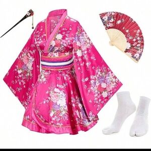 NIP Beautiful Japanese Size Small Rose Pink 4 Piece Kimono Set!